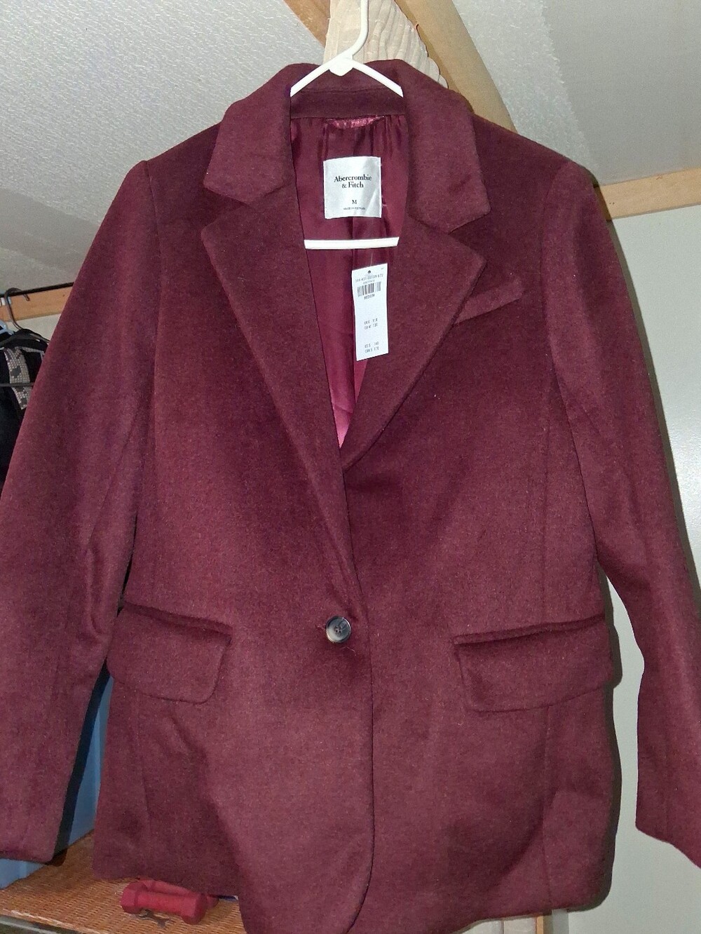 Abercrombie & Fitch Women's Burgundy Single-Button Wool-Blend Blazer